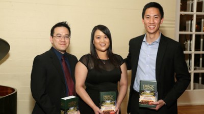Students with top grade point averages Michael Wong, Karie Lau and Justin Yu.