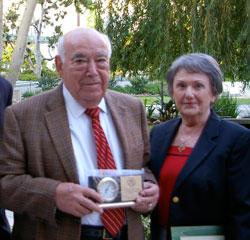 At the dedication of the plaza in the School’s Centennial Park in 2010, Oscar Pallares, with Mary, was recognized for more than 50 years of support of QSAD Centurion. 