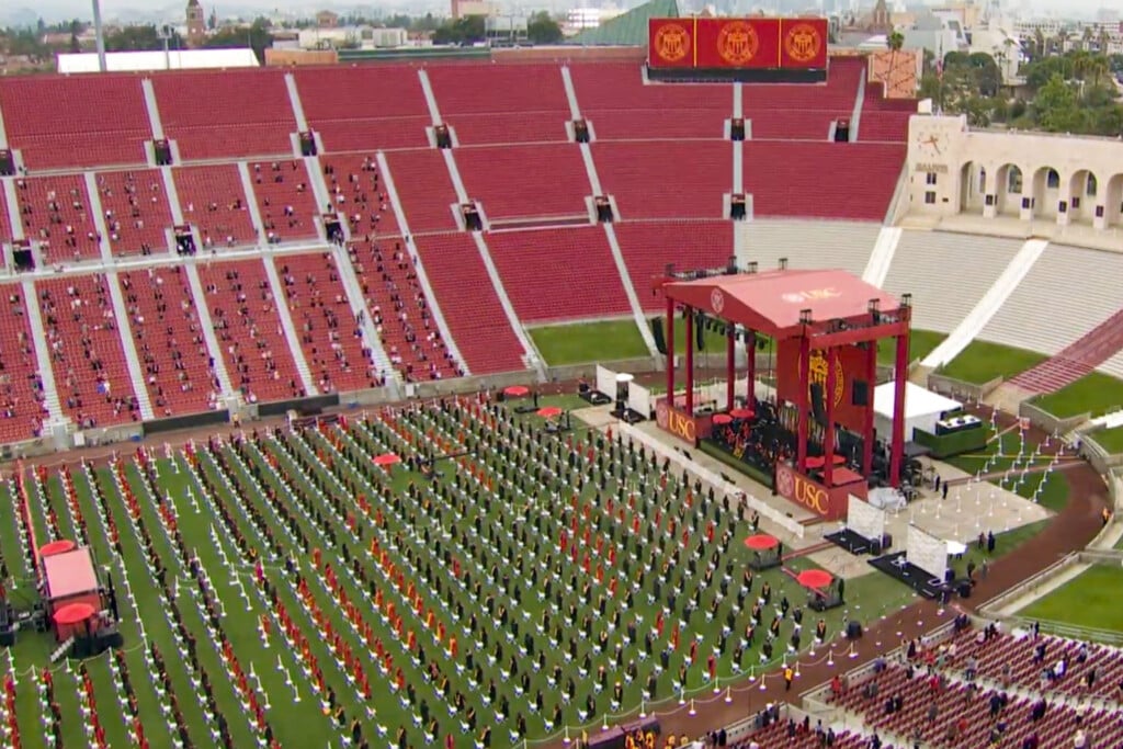 USC Coliseum set up for graduation