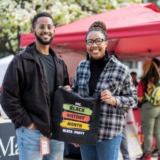 USC Mann PhD students Atham Ali and Michelle Kalu led planning efforts for the Black History Month Block Party, which took place in Pappas Quad on the USC Health Sciences Campus on Thursday, February 29. (Photo by David Zong / USC Mann.)