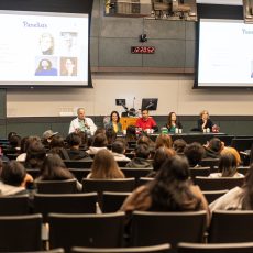 The event kicked off with an interprofessional health panel, featuring faculty in the fields of pharmacy, medicine, dentistry, occupational therapy and occupational science. (Photo by David Zong/USC Mann)