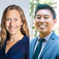 Amanda Burkhardt (left) was honored for mentoring undergraduate students; Patrick Tabon (right) was recognized for mentoring graduate students.