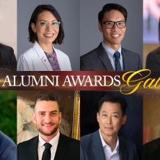 The 2026 honorees, clockwise starting from top left: Penny Cai (Honorary Alumni Award), Danielle Colayco and Kevin Komoto (Community Service Award), Vaishali Patel (Innovation in Pharmacoeconomics Award), Vincent Lee (Research Achievement Award), Duane Saikami (Distinguished Alumni Award), Heno Yousefi (Young Alumni Award) and Neal Storm (Innovation in Regulatory Science Award).